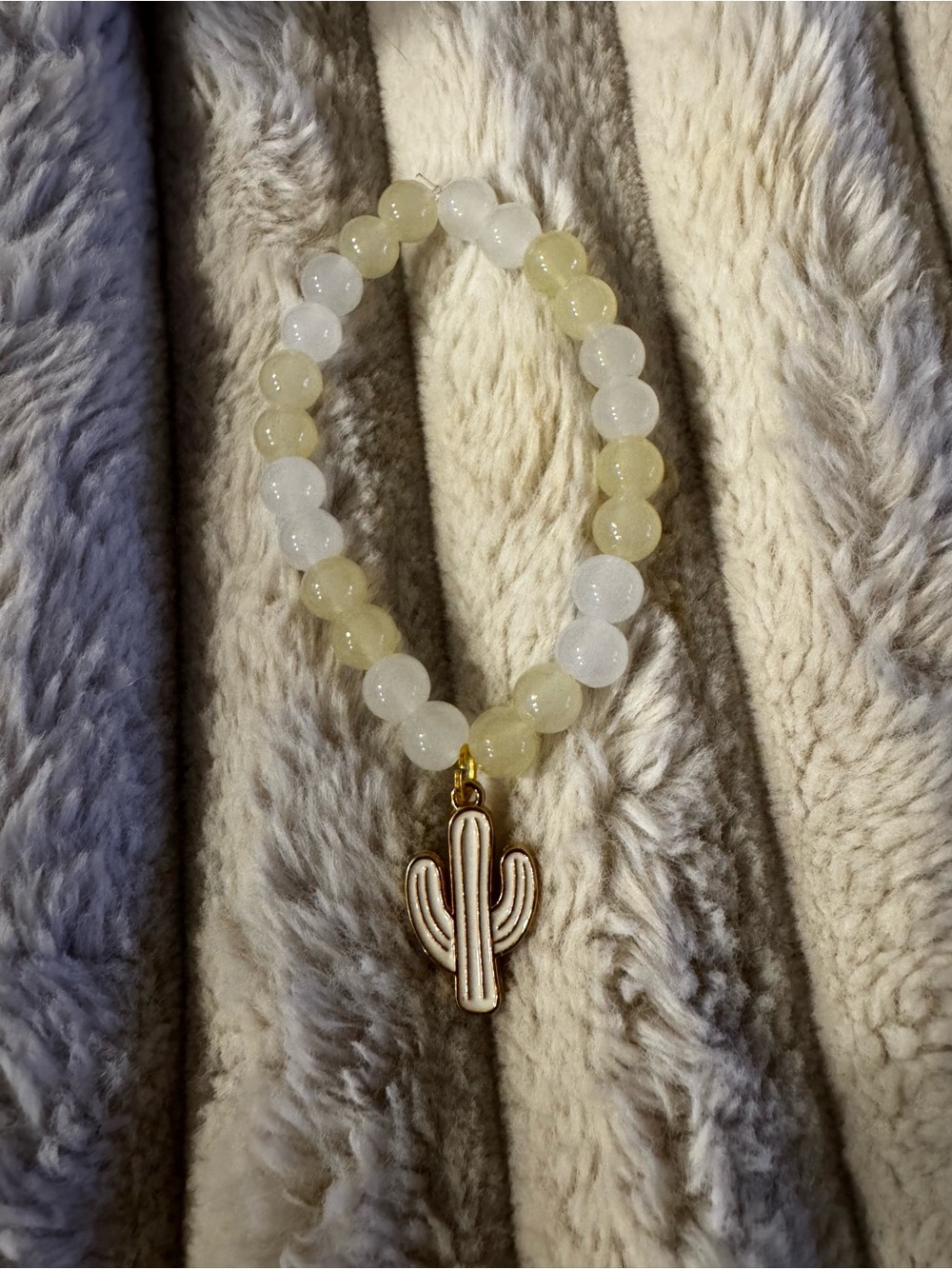 Beaded Yellow & White Cactus Charm Bracelet